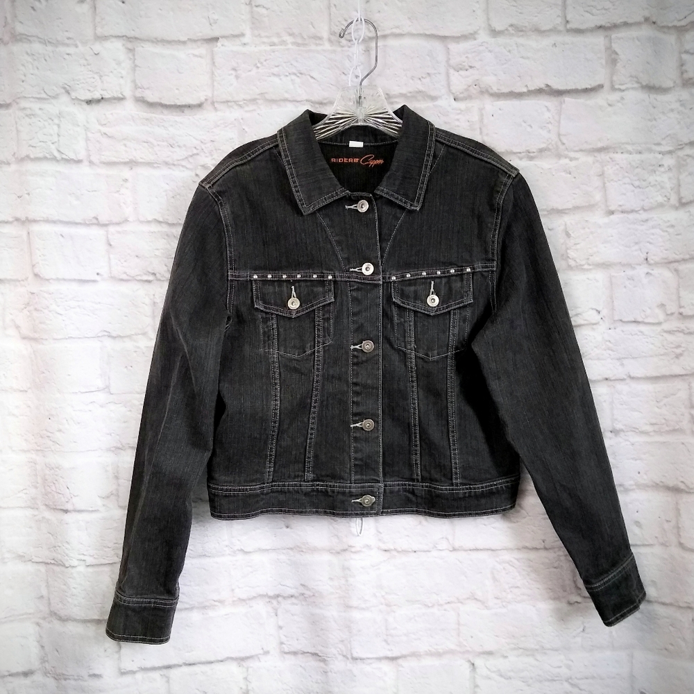 Rider's Copper Silver Stud Black Wash Crop Jean Jacket